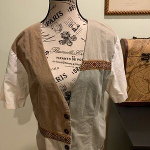 Vintage Paquette tan and cream button up top vest size large